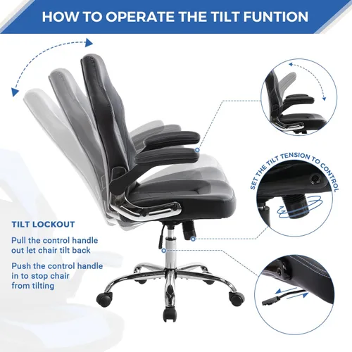 Miniatura 6 de ZUNMOS Reposabrazos ergonómico abatible para oficina y escritorio ajustable en altura y empalme de piel sintética con soporte lumbar, negro