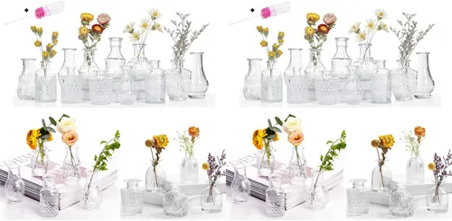Miniatura 12 de Juego de 12 jarrones de cristal con brocha, jarrones de cristal para centros de mesa lindos, mini jarrón transparente a granel para decoraciones