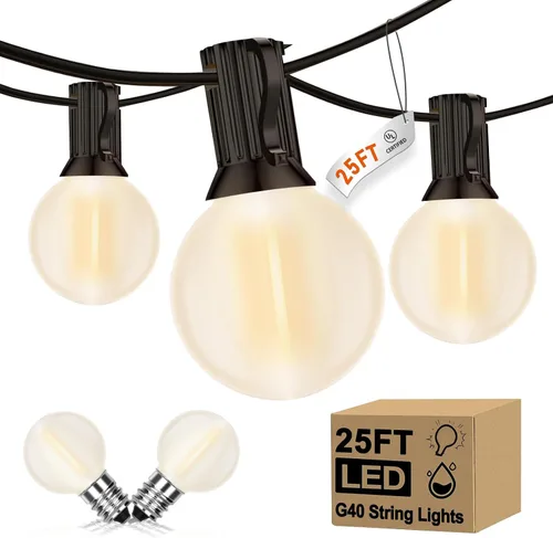 Miniatura 13 de Guirnalda de luces LED G40 para exteriores de 25 pies, luces de Navidad con forma de globo esmerilado con 27 (2 de repuesto) bombillas redondas