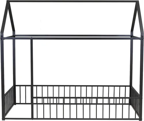 Miniatura 4 de CITYLIGHT Cama de casa tamaño individual para niños, cama Montessori de metal con diseño de valla, cama de suelo individual con rieles para niñas