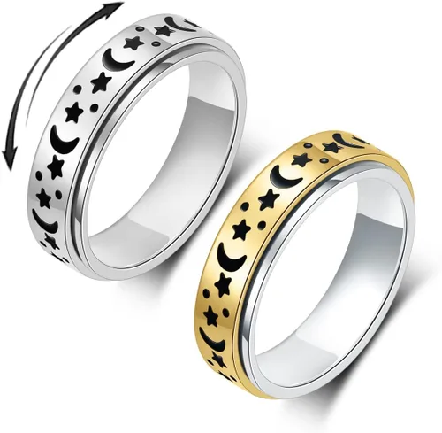 Miniatura 14 de Anillo Giratorio para Ansiedad - Anillo de Dedo de Acero Inoxidable para Hombres y Mujeres - Luna Estrella Negro 8