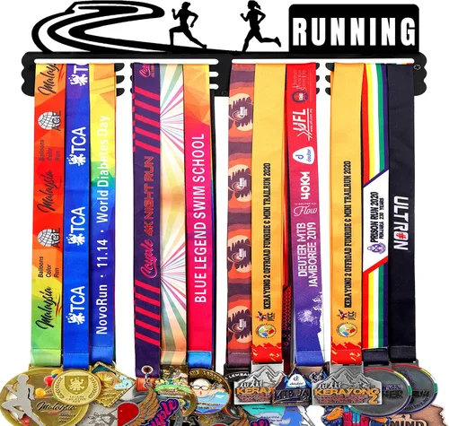 Miniatura 19 de Goutoports Estante de exhibición para colgar medallas, organizador personalizado de cinta de premios para corredores de carreras deportivas, placas