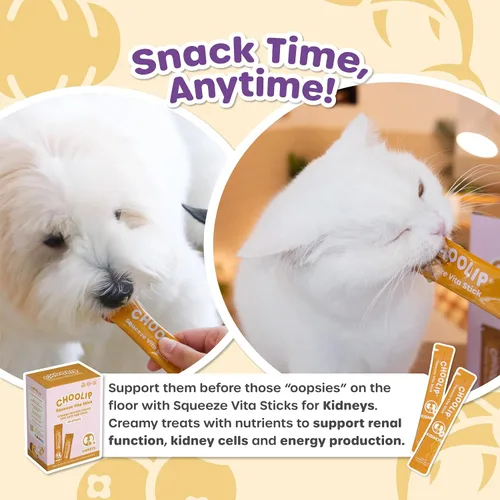 Miniatura 7 de Choolip Squeeze Vita Stick - Golosinas para lamer para gatos y perros, 49 unidades de atún y abadejo con calabaza, arándano y omega-3, caja con 7