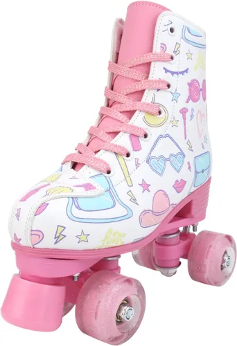 Miniatura 9 de YYW Patines de ruedas para niñas y mujeres, bonitos patines de piel sintética blanca iluminados para niños, jóvenes, niñas, para interiores