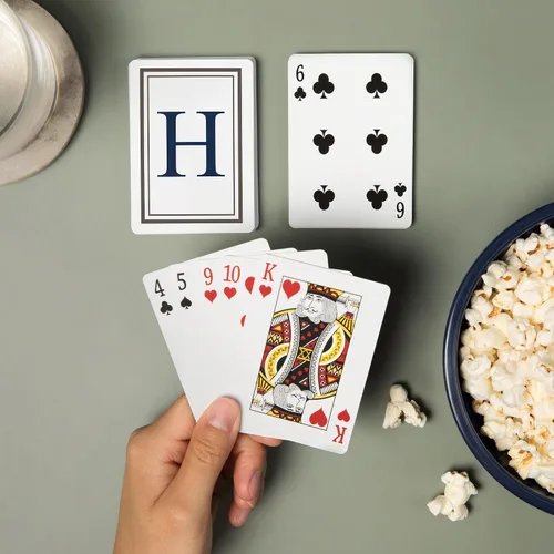 Miniatura 2 de Lantern Press Monograma, Estate, Gris y Azul, H (52 cartas de juego, baraja de cartas de tamaño póquer con Jokers)