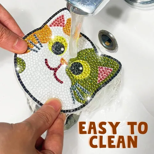 Miniatura 6 de Insnug Juego de 10 posavasos de pintura de diamantes, con temática de gato, kits de pintura para niños y adultos, puntos, artes y manualidades, kits