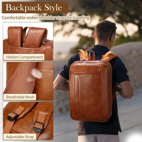 Miniatura 6 de Bolso de Mensajero de Cuero Sintético para Hombre Bolsa de Laptop de 17-17.3 Pulgadas para Hombre Bolsa de Cuero de Oficina Convertible Mochila 3
