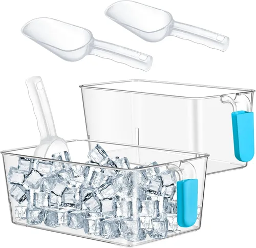Miniatura 12 de Havawish Juego de 2 Cubos de Hielo y Juego de Cucharones Flexibles de Plástico para Congelador con Asa Retráctil, Cubo de Almacenamiento Gris