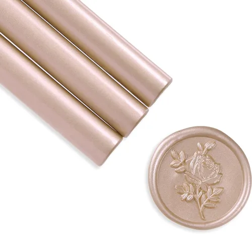 UNIQOOO - Barras de cera flexibles para pistola de pegamento – Rosa champán metálica, ideal para sello de cera, invitación de boda, sobre de