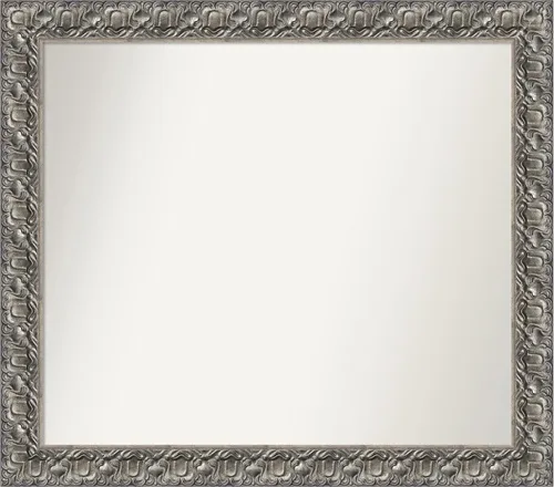 Miniatura 136 de Amanti Art Espejo de baño plateado para sobre fregadero, 26 x 26 pulgadas, espejo cuadrado de níquel pulido, marco de madera tradicional mediano, se