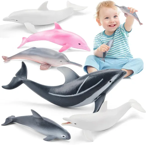 6 figuras realistas de delfín de 5 pulgadas para niños pequeños, juguetes de baño de animales del océano para niños, decoración de pastel de delfín