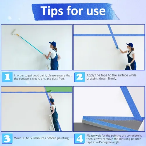 Miniatura 4 de Oleitodh 12 Rollos de Cinta Azul para Pintores a Granel 2 pulgadas x 660 Yardas, Cinta de Enmascarar para Pintores Sin Residuos Cinta de Pintura