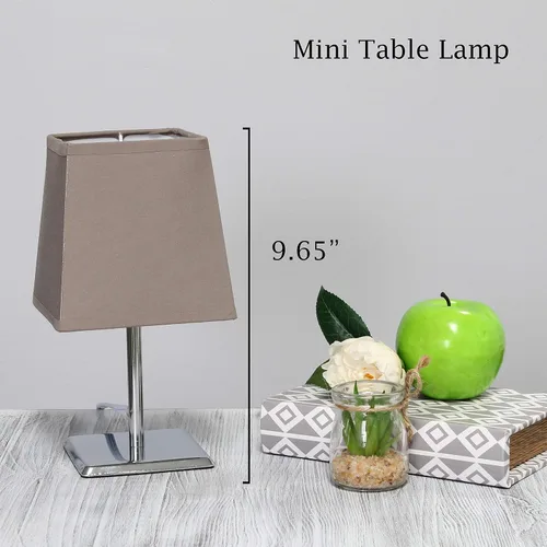Miniatura 6 de Simple Designs LT2062-GRY - Mini lámpara de mesa de cromo cuadrado con pantalla de tela Empire, gris
