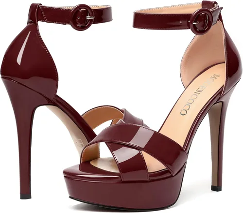 Miniatura 13 de MODENCOCO Sandalias de boda con correa de tobillo sexy para mujer, con plataforma y puntera abierta, tacón de aguja y tacón alto, zapatos de vestir
