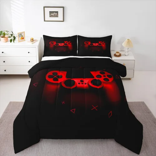 Miniatura 56 de Juego de edredón de videojuegos para niños, niñas y hombres, juego de ropa de cama con estampado de consola de videojuegos negro, decoración