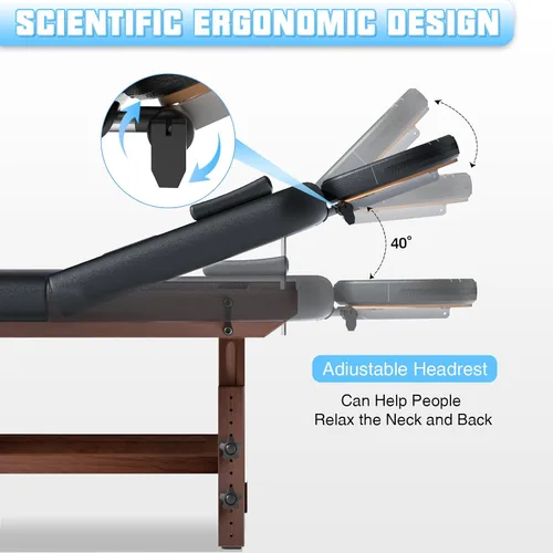 Miniatura 5 de Mesa de masaje estacionaria con espuma viscoelástica, mesa de tatuaje de masaje con altura ajustable, cama facial para esteticista, piel sintética