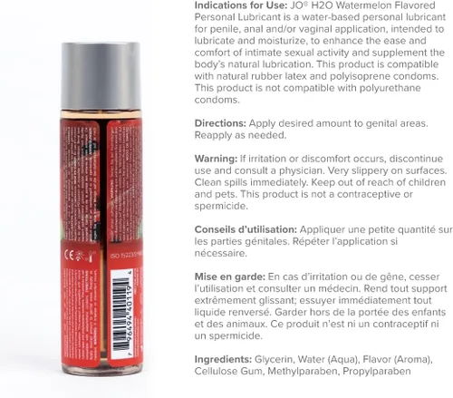 Miniatura 2 de JO H₂O - Lubricante con sabor a sandía, lubricante personal comestible a base de agua, sin azúcar, sandía suculenta - 4 onzas líquidas
