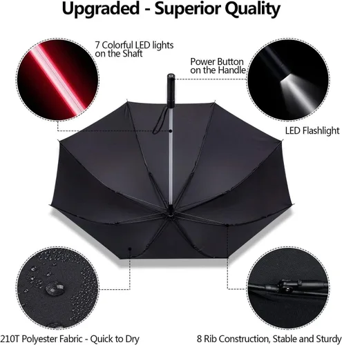 Miniatura 2 de Paraguas con diseño de espada láser Bestkee luz LED de 7 colores empuñadura integrada en la parte inferior