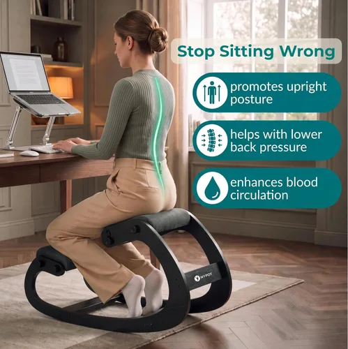 Miniatura 3 de NYPOT Silla ergonómica de rodillas con asientos ajustables - Silla de rodillas para corrección de postura y taburete oscilante para rodillas