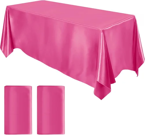 Miniatura 19 de MCEAST Paquete de 2 manteles rectangulares de satén de 102 x 58 pulgadas, mantel de seda brillante, decoración de mesa de tela suave para decoración