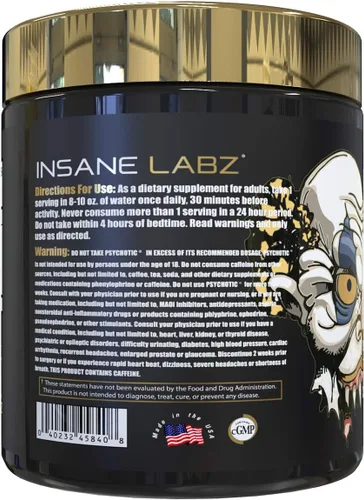 Miniatura 3 de Insane Labz Psychotic Gold, polvo de preentrenamiento altamente estimulante, concentración y energía de extrema duración, bombeo muscular
