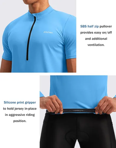 Miniatura 4 de Bikewa Maillot de ciclismo para hombre que absorbe la humedad, manga corta, UPF media cremallera, ciclismo, ciclismo de carretera, camisas