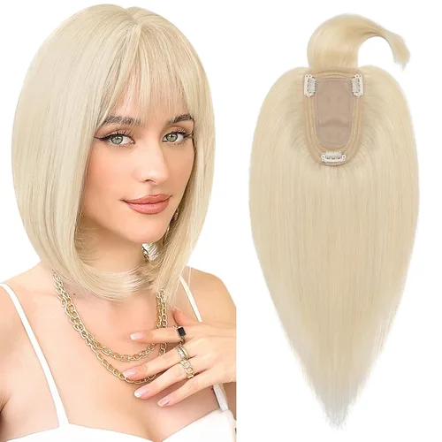 Miniatura 21 de Benehair Peluca de cabello con clip con flequillo, peluca secreta de cabello 100% humano, postizo superior con flecos, peluca de repuesto