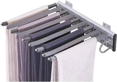 Miniatura 3 de Perchero extraíble con barra antideslizante para colgar, instalación izquierda/derecha para pantalones de armario deslizante, estante