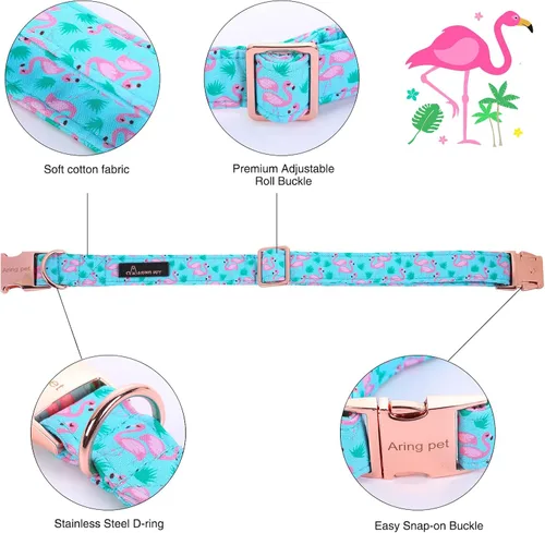 Miniatura 2 de ARING PET Collar de perro flamenco, collar de algodón para perro con lazo, ajustable para verano, collares para perros con hebilla de metal A