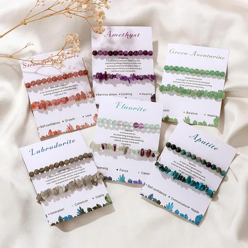 Miniatura 5 de Pulseras de cristal curativo para mujer, 2 pulseras de piedra natural de 0.236 pulgadas, pulseras elásticas de cuentas de cristal hechas a mano