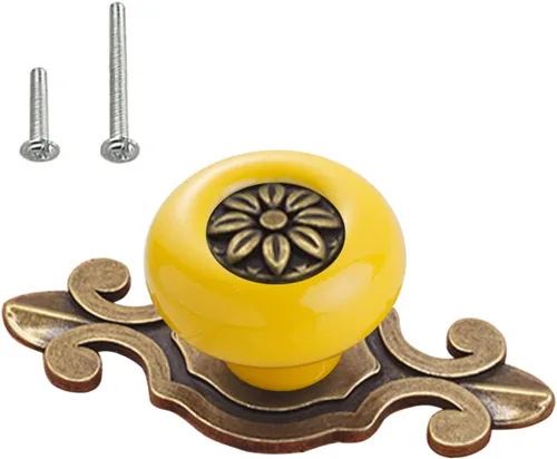 Miniatura 12 de HUAMULAN Paquete de 10 Pomos de Cerámica Retro, Tiradores Vintage para Cómoda Cocina con Pétalos para Gabinete, Base de Aleación de Zinc, Placa