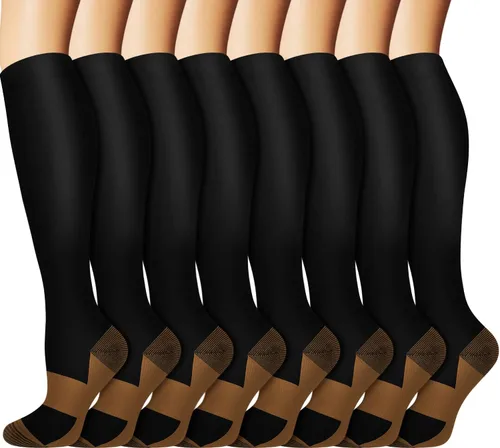 Calcetines de compresión graduada, de cobre, para mejorar la circulación en hombres y mujeres, 8 pares de 15-20 mmHg, para correr, atletismo y