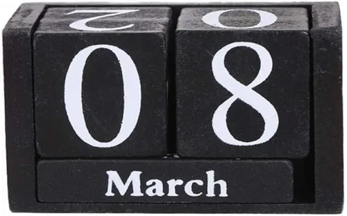 Calendario de madera vintage, calendario perpetuo de escritorio de bloques elegantes, concepto de tiempo, cubos de madera rústicos, calendario, mes,