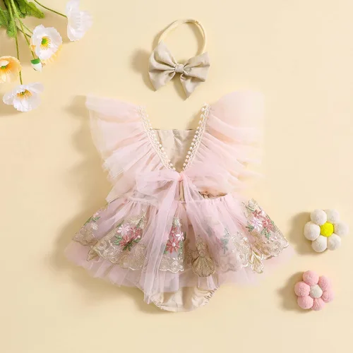 Miniatura 6 de Engofs Mameluco de encaje floral para el primer cumpleaños para niña