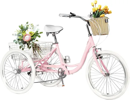 Triciclos para adultos para adultos, triciclos para adultos de 7 velocidades, bicicleta de 3 ruedas de 20/24/26 pulgadas con canasta, bicicletas de
