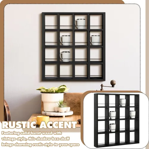 Miniatura 6 de Kigley Estante de exhibición de taza de café de gran tamaño con 16 ranuras de madera para montar en la pared, caja de sombras Curio, estante