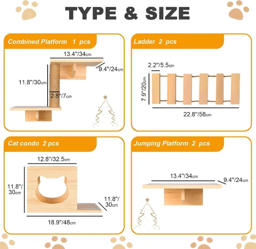 Miniatura 3 de PETKABOO - Muebles de pared para gatos, muebles de pared de pino para gatos, estantes de escalada con escalador, condominio, poste rascador
