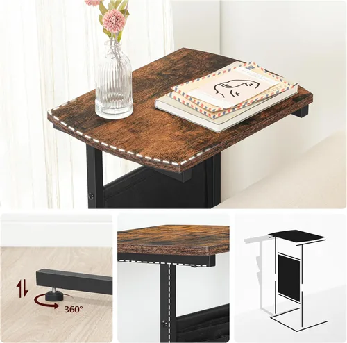 Miniatura 9 de HOOBRO Mesa auxiliar en forma de C, mesa auxiliar de 28.3 pulgadas para espacios pequeños, mesa de sofá con bolsa de almacenamiento, mesa auxiliar