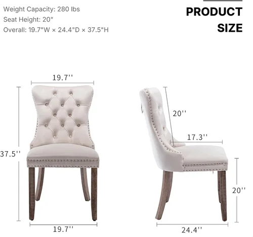 Miniatura 2 de OVENTA Juego de 4 sillas de comedor modernas tapizadas copetudas, sillas de comedor de terciopelo beige cálido con patas de madera maciza, sillas