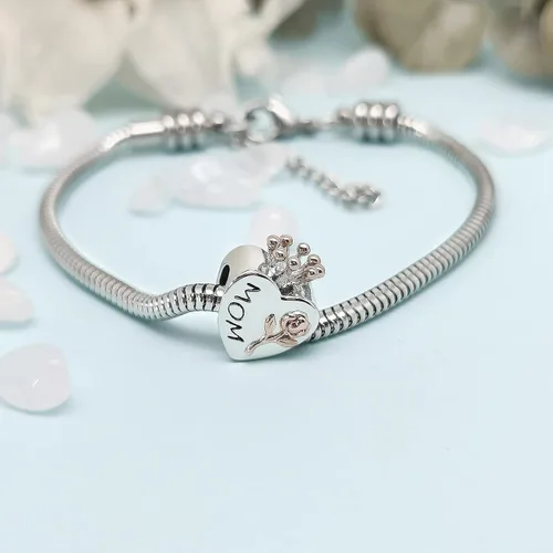 Miniatura 5 de NanMuc Corazón de oro rosa mamá I Love You Forever Crown Joyería para mujer Charms para pulseras para madre
