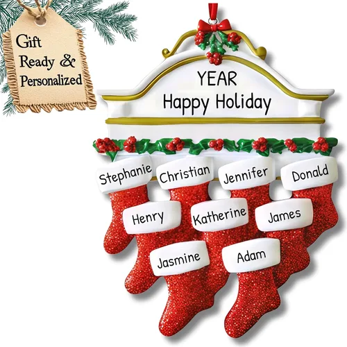 Miniatura 9 de Adornos de Navidad familiares personalizados – Medias de Navidad personalizadas con nombres, regalos para parejas, adornos 2024, nuestra primera