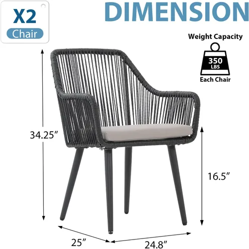 Miniatura 6 de JOIVI Juego de 2 sillas de comedor para patio, sillas de ratán al aire libre con reposabrazos y cojines para césped exterior, jardín, patio