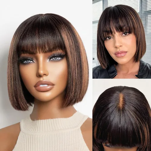 Miniatura 23 de Luvme Hair - Peluca Bob de encaje frontal con bordes rizados 4C, 10 pulgadas, cabello humano lacio tipo afro, sin pegamento, con separación profunda