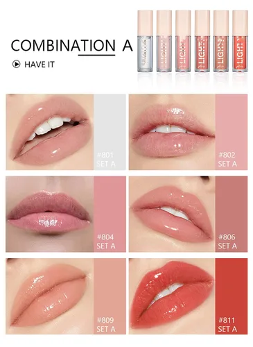Miniatura 2 de Juego de 6 brillos de labios hidratantes suaves, hidratantes, neutros, nude, nutritivo, brillante, para mujeres y niñas
