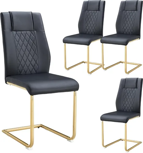 Sillas De Comedor - Juego de 4 sillas de comedor modernas para cocina, con asiento tapizado de piel sintética, patas de metal con respaldo alto,