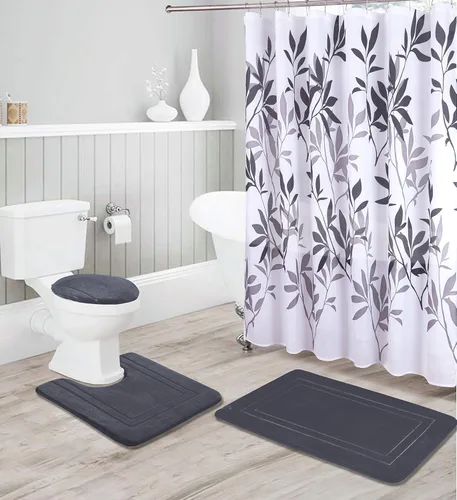 Miniatura 9 de Kids Zone Home Linen - Juego de accesorios de baño de 16 piezas: tapete de ducha antideslizante, tapete de pie de sanitario antideslizante, tapa
