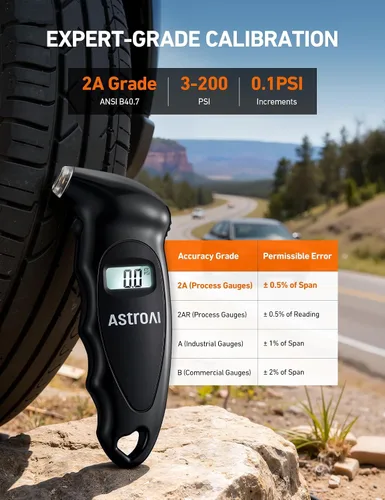 Miniatura 2 de AstroAI Medidor digital de presión de neumáticos de 200 PSI, medidor de neumáticos industrial calibrado a ANSI B40.7 grado 2A (± 0.5%)