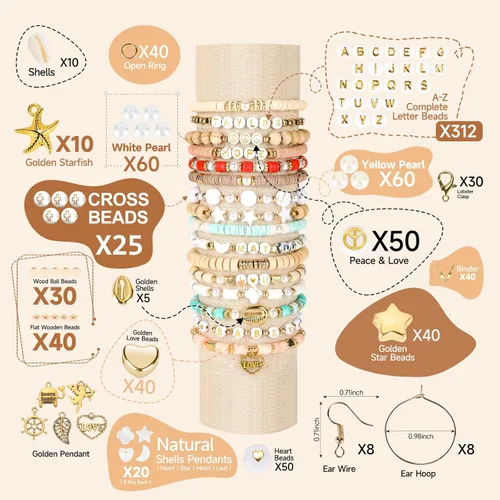 Miniatura 4 de Pizooro Juego de 3 cajas de cuentas de arcilla para hacer pulseras, 10500 piezas de cuentas para hacer joyas, cuentas redondas de letras con encanto