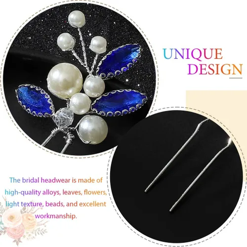 Miniatura 5 de Pinzas de pelo de boda plateadas, pinzas para el pelo de perlas con diamantes de imitación, accesorios para el cabello de novia para mujeres