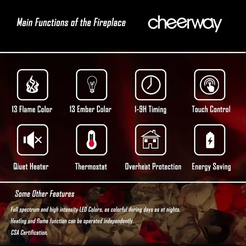 Miniatura 2 de Cheerway Chimenea eléctrica de pared y empotrada de 30 pulgadas con calentador, chimenea de pared lineal con termostato, llama ajustable